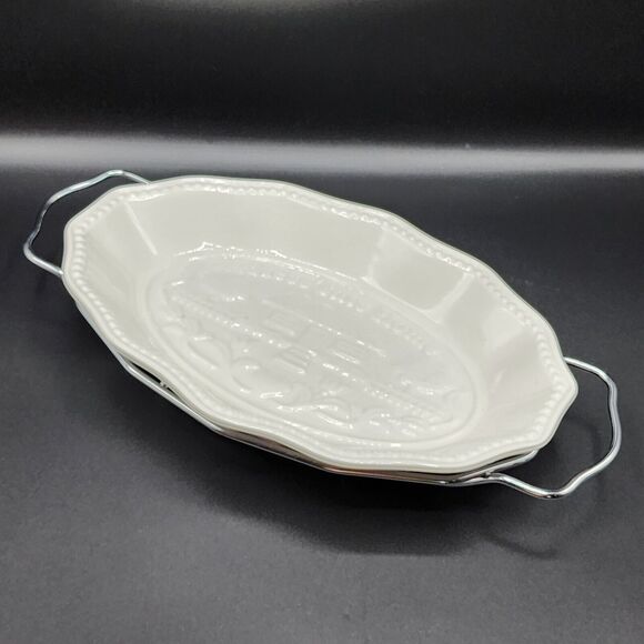 Godinger Bless This Home White Porcelain Serving Tray With Rack 11.5 X7.5x1.5in - Picture 7 of 11